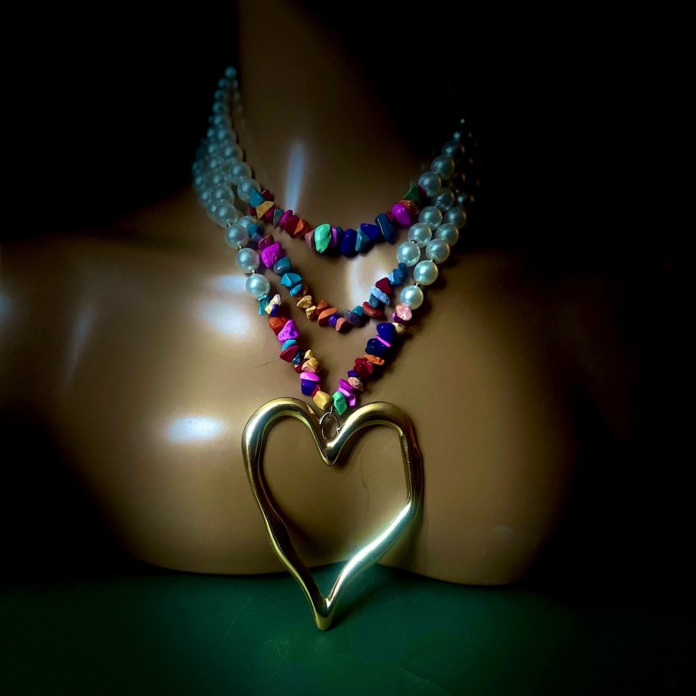 Pearl and gemstone heart necklace statement